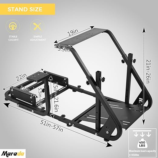 Marada Reinforced Stabilizing Racing Steering Wheel Cockpit Fit for Fanatec, for PXN, for Thrustmaster, for Logitech Device Adjustable Driving Simulator Stand, Wheel Pedal Handbrake Not Included