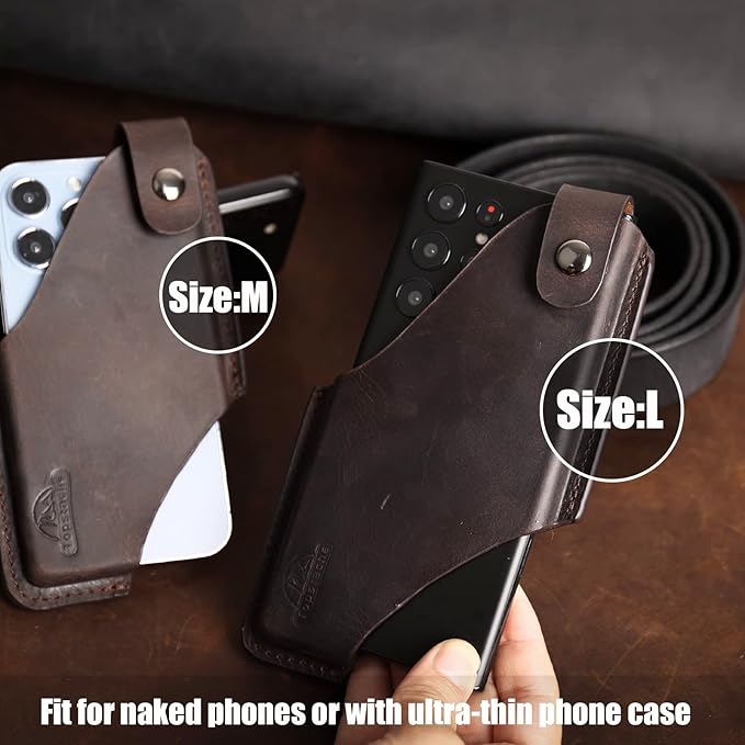 Topstache Belt Clip Leather Cell Phone Holster for iPhone 17/17 Pro/16/16 Pro, Galaxy S25/S24/S23 - Cell Phone Holder for Belt - Magnetic Closure Leather Holster Case Pouch, M,Dark Brown