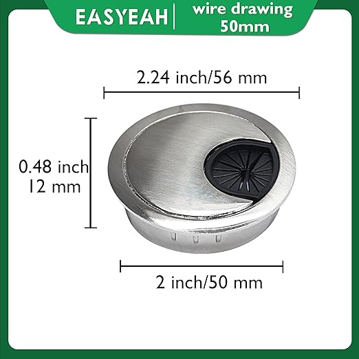 EASYEAH 2 Pcs Desk Grommet 2" / 50 mm, Desk Cord Hole Cover, Cable Grommet Metal Zinc Alloy Materilal, Desk Hole Grommet for Home & Office Pc, Detachable Cable Cord Organizer-Brushed Silver
