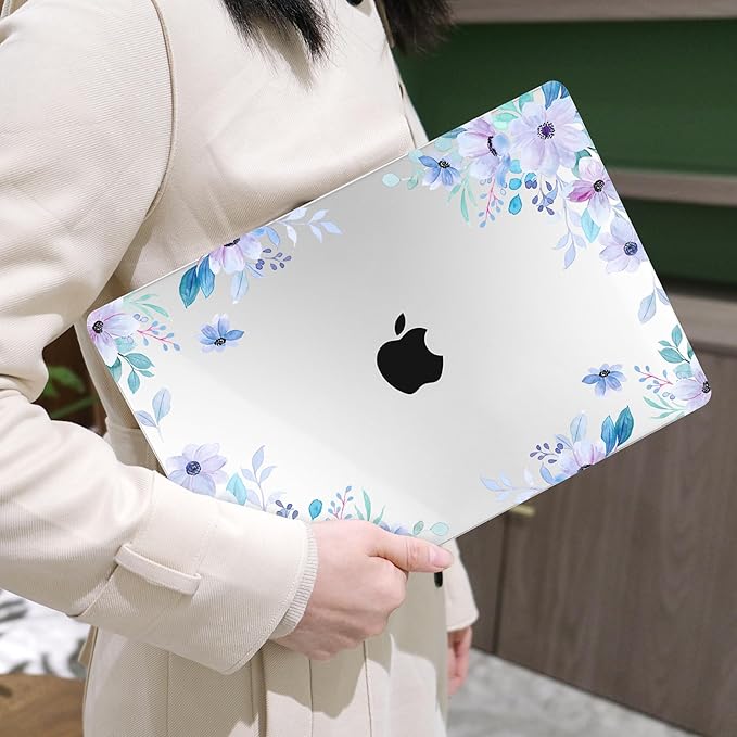 MEEgoodo for M5/M4/M3/M2 MacBook Air 15 inch Case 2026 2025 2024 2023, Case Fit Model (A3448/A3241/A3114/A2941) for MacBook Air 15.3 inch, Soft Purple Floral