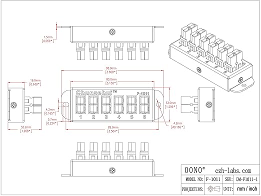 Chunzehui F-1011 6-Position 45A Power Pole Distribution Block Module, Connector Power Splitter Distributor Source Strip.