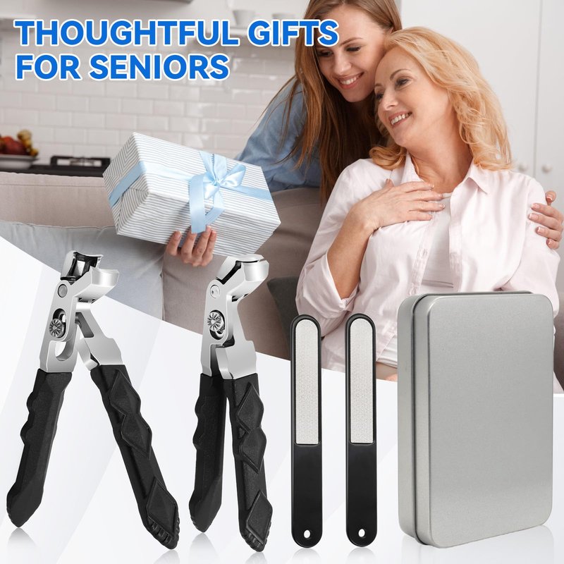 4 pcs Black Long Handle Non-Slip Toenail Clippers for Seniors Thick Toenails,0.5 in Opening, Heavy Duty Large Ergonomic Unique Professional Angled Head Curve Sharp Toe Finger Nail Clipper