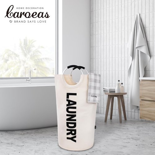 Caroeas 125L Laundry Basket - Large Collapsible Hamper with Padded Handles | Beige, Free-Standing Design