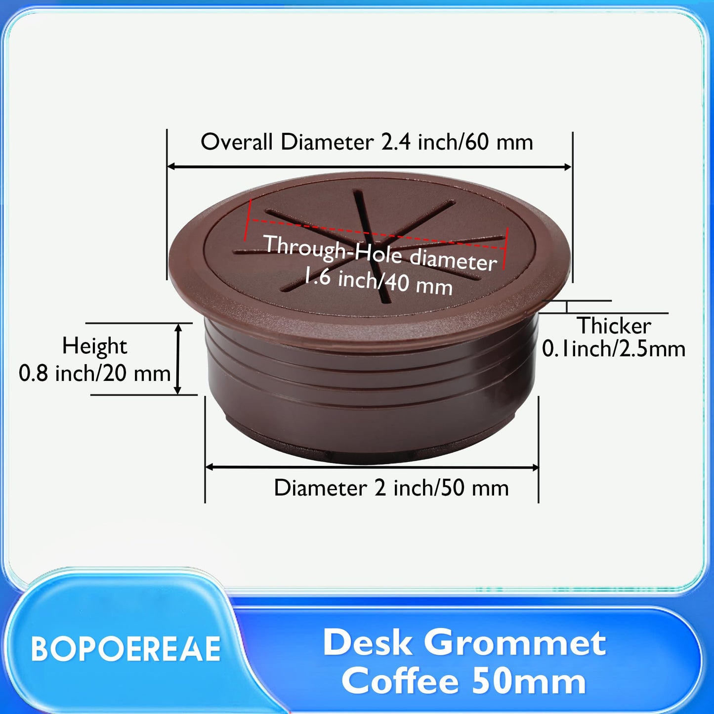 Desk Grommet 2" (50 mm), Desk Hole Cover for Cables Coffee, Cable Grommet ABS Plastic, Desk Hole Grommet for Office and Home Table Cable, Detachable & Flexible Cable Cord Organizer-8 Pcs