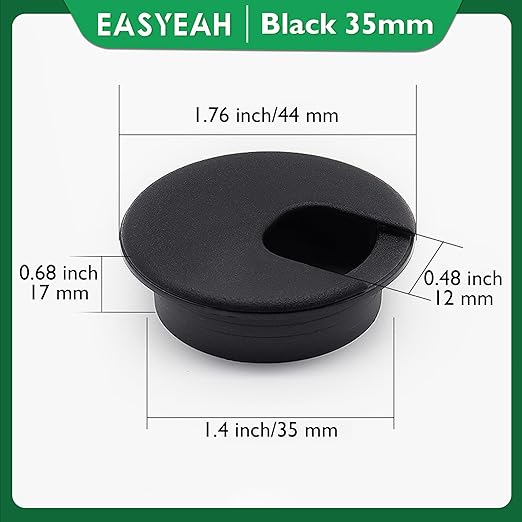 EASYEAH 10 Pcs Desk Grommet 1-3/8" / 35 mm, Desk Cord Hole Cover, Cable Grommet ABS Plastic, Desk Hole Grommet for Home & Office Pc, Detachable Cable Cord Organizer-Black