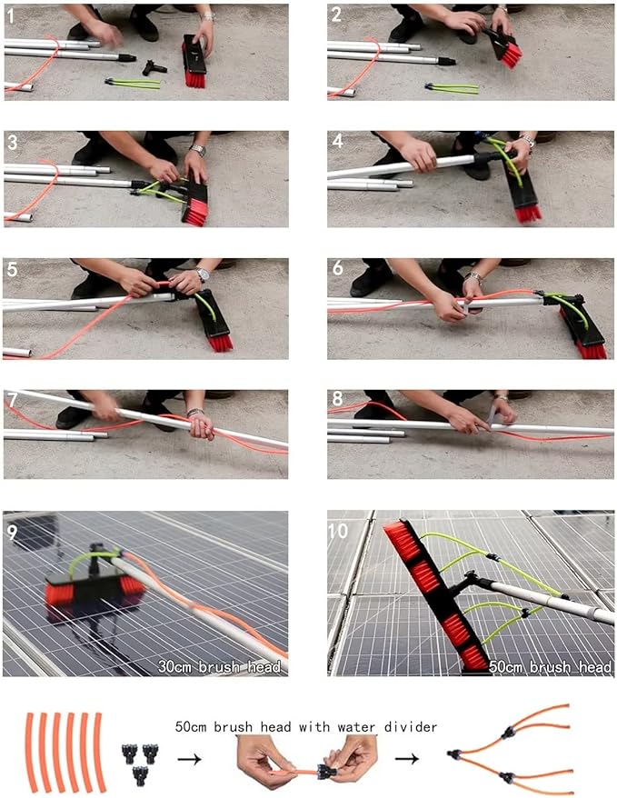 10m/33ft Window Cleaning Pole Water Fed Telescopic Extended Extension Conservatory Hose Fed Brush Kit(30cm Brush 10m Pole)