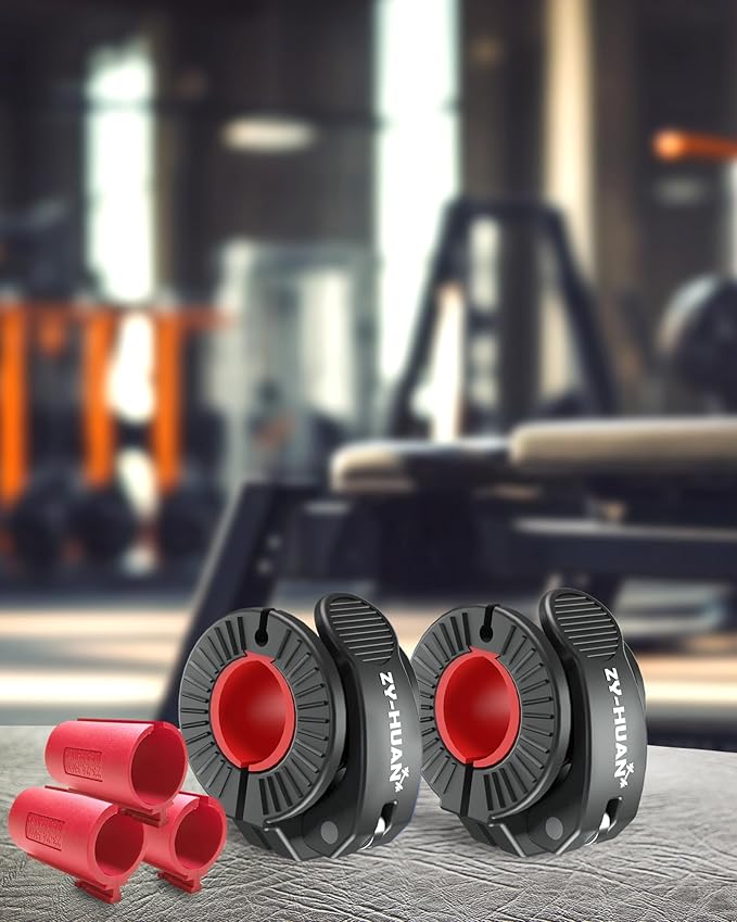 ZY-HUAN Pro Barbell Clips 1 inch Barbell Clamps 0.9-1.18inch Quick Release Weight Clips for Bars Multi-Size Adjustable Olympic Barbell Clamps (RED1)