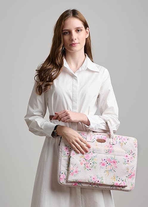 Maison d'Hermine Laptop Bag with Pocket Upto 15.5 inch Stain and Water Repellent Cotton Canvas Spring Summer (Sweet Rose Lavender)