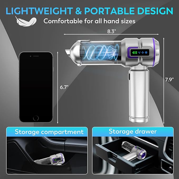 KedeeSparkle Car Vacuum Cleaner Cordless, 22000PA High Power Portable Handheld Vacuum & Compressed Air Duster, Mini Vacuum with LED Display, 3 Modes Brushless Motor for Car, Home, Office, Camping