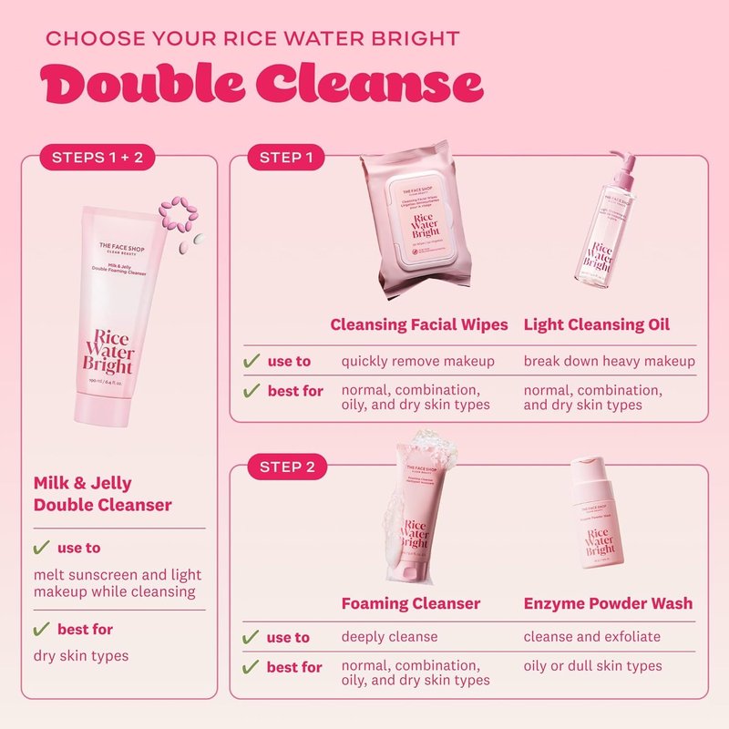 THE FACE SHOP Rice Water Bright Milk & Jelly Double Cleanser, 2-in-1 Makeup Remover & Face Wash, Hydrating, Moisturizing, Korean Skin Care, Vegan, 6.4 fl. oz.
