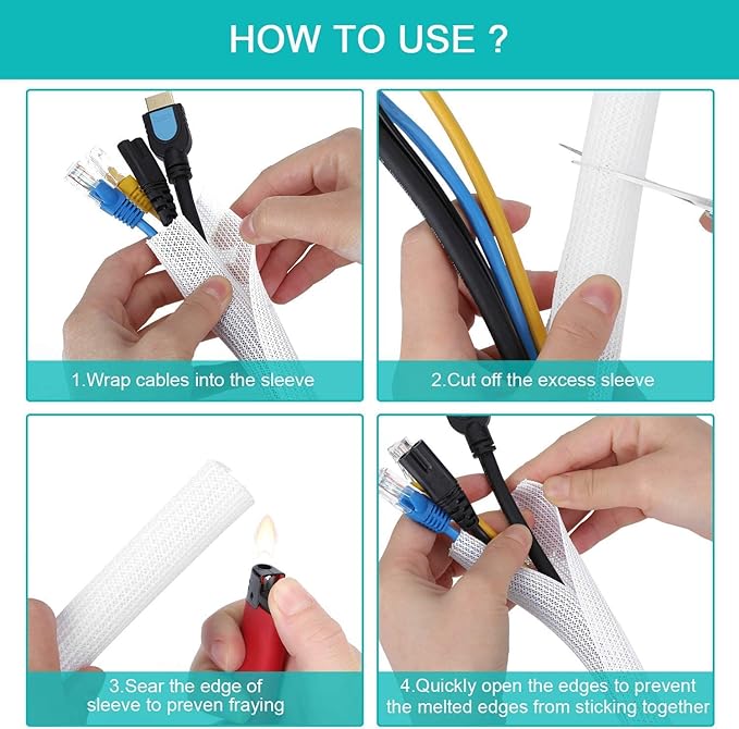 6.6ft, 1.2 inch White Cable Sleeve