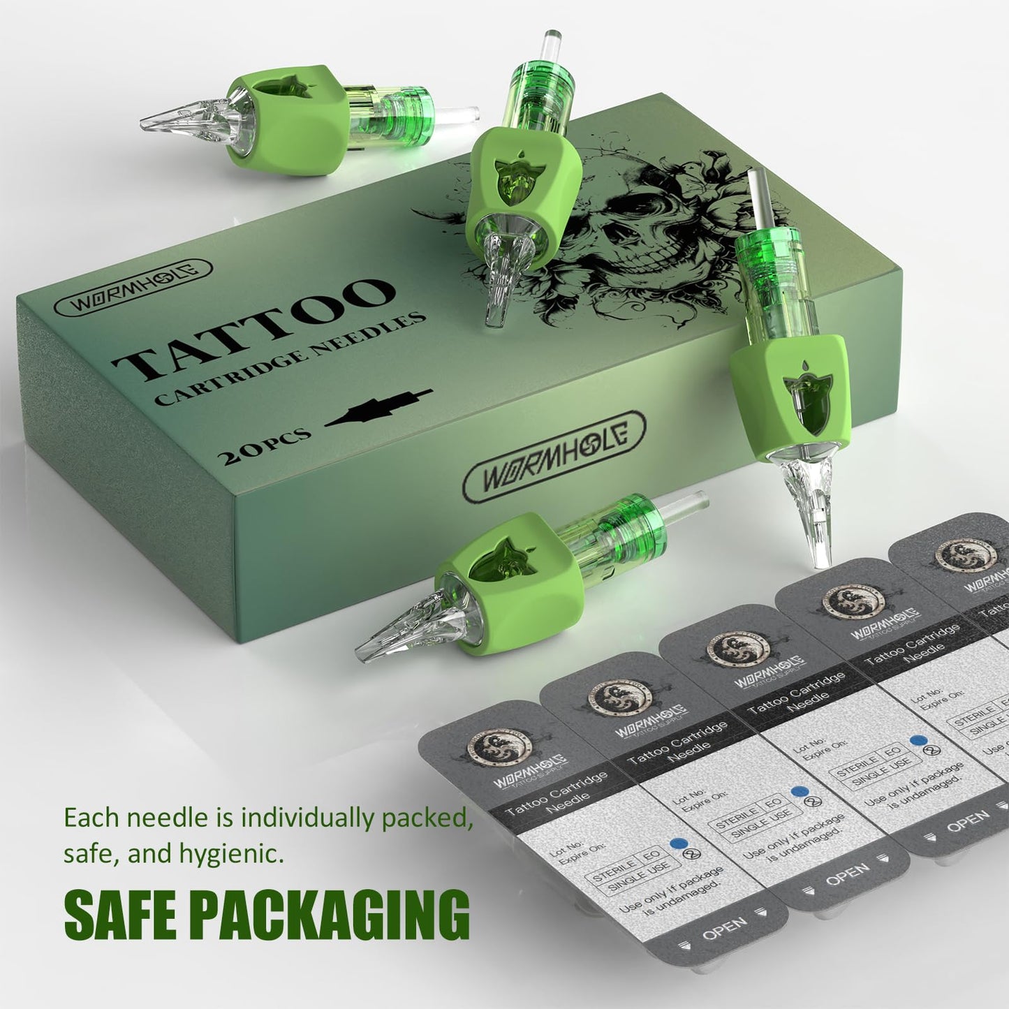 Wormhole Tattoo Cartridge Needles, 50pcs Mixed Disposable Tattoo Needles Tattoo Finger Ledge Cartridges #12 Round Liner Magnum Round Shader 3RL 5RL 7RL 9RL 5RS 7RS 7RM 9RM 9M1 11M1 for Tattoo Gun