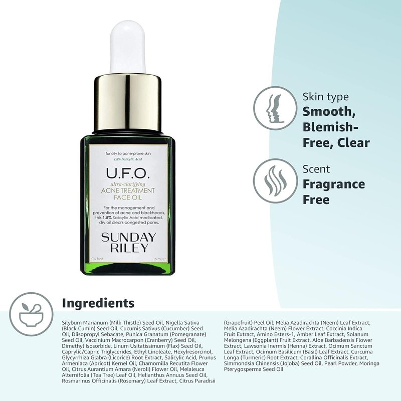Sunday Riley U.F.O. Acne Treatment Face Oil - Salicylic Acid & Tea Tree Oil for Clear Skin