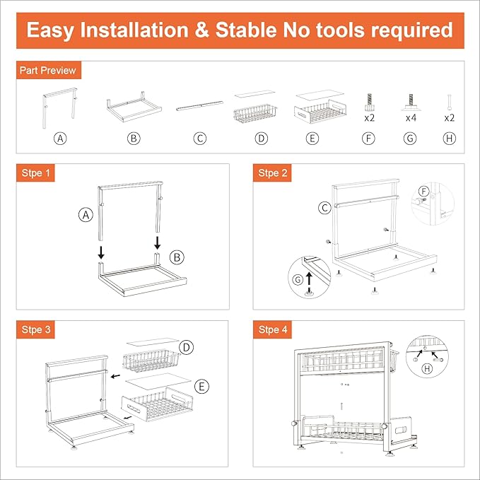 Under Sink Organizer And Storage,Pull Out Cabinet Organizer,2-Tier Slide Out Kitchen Basket Sink Shelf Cabinet Organizers,Adjustable L Shape Under Counter Organizers For Bathroom Kitchen Organization
