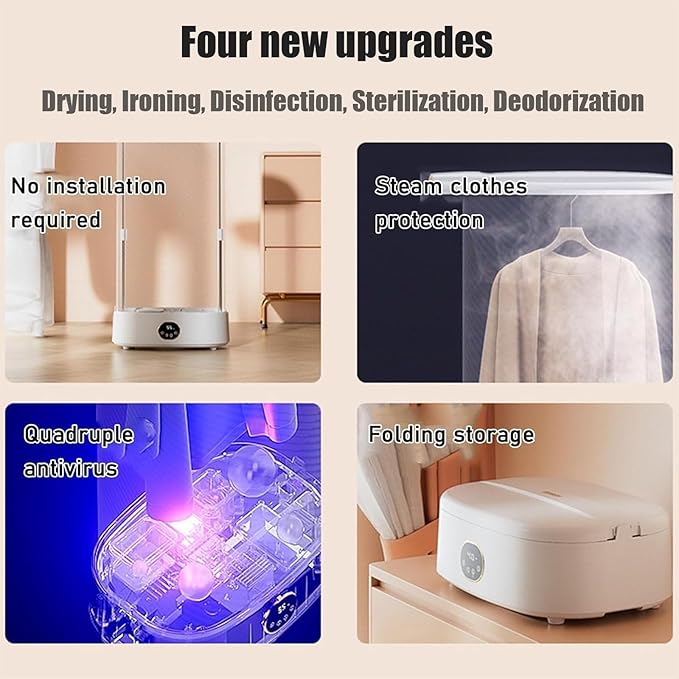 Steam Closet Vertical Steam Iron, 1000w Wireless Collapsible Steamer, Quick-Dry Rack, One-Key Care for Clothes & Fabric