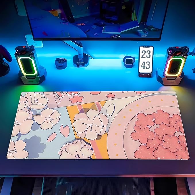 Pink Sakura Desk Mat, Kawaii Floral XXL Large Gaming Mouse Pad