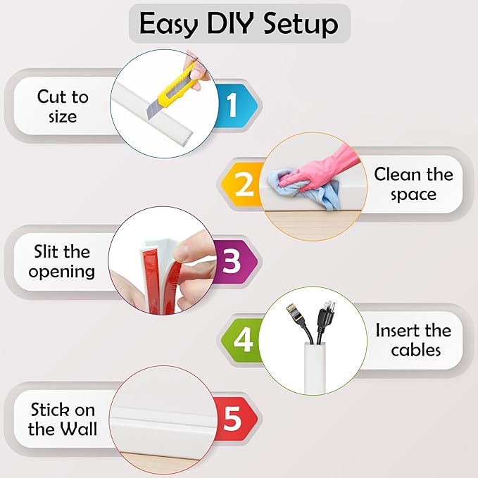 TV Cord Hider – Flexible Wall Cord Cover Slim Design Silicone Cable Raceway - Self Adhesive, Cut to Size Design for Hiding Wires on Wall - Clean Home Setup Cable Concealment (White, 6 Feet)