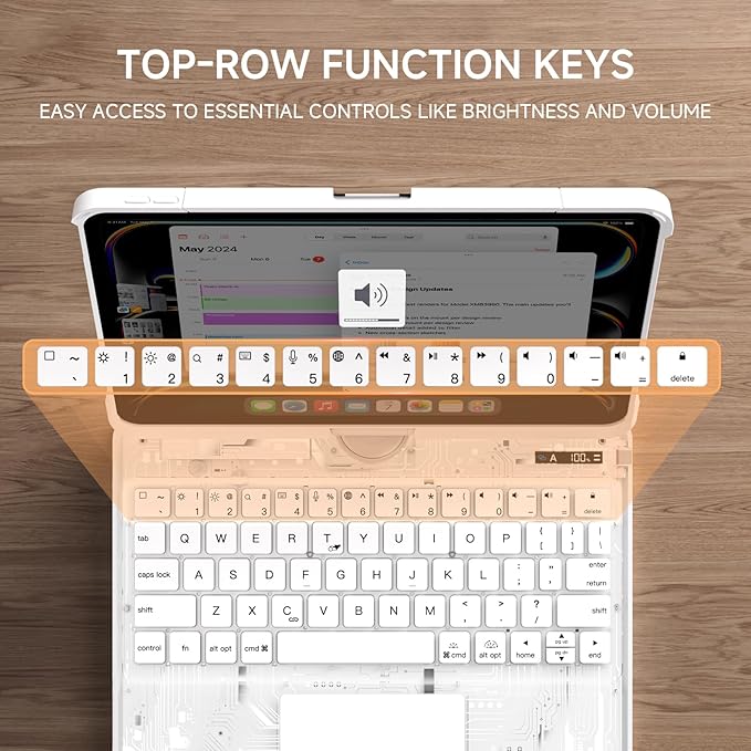 Transparent Case with Keyboard iPad Air 11 Inch (M4/M3/M2, 2026/2025/2024)/ iPad Air 5th/4th Generation 10.9" / iPad Pro 11" 1st/2nd/3rd/4th Trackpad, Pencil Holder, 7-Color Backlit, Rotatable, white
