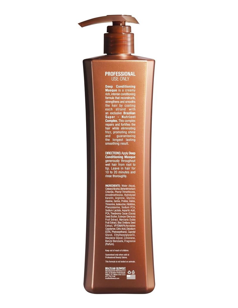 Brazilian Blowout Deep Conditioning Masque - Intense Smoothing Treatment for Frizz Control | 24 oz Hydrating Formula