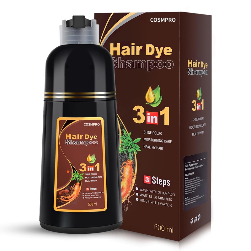 cosmpro Hair Dye Shampoo Chestnut Brown Hair Color Shampoo for Gray Hair Coverage Hair Dye Shampoo 3 in 1 for Men and Women, Instant Color Shampoo
