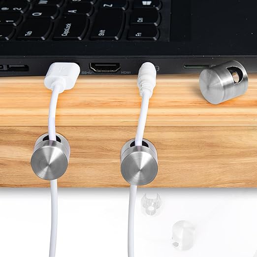 SmallCat 2 Sets Charger Holders for Cords, Silver Adjustable Cable Anchor Holders, Adhesive Metal Cord Clips, Cable Management Wire Organizers for Desk, Office, Nightstand