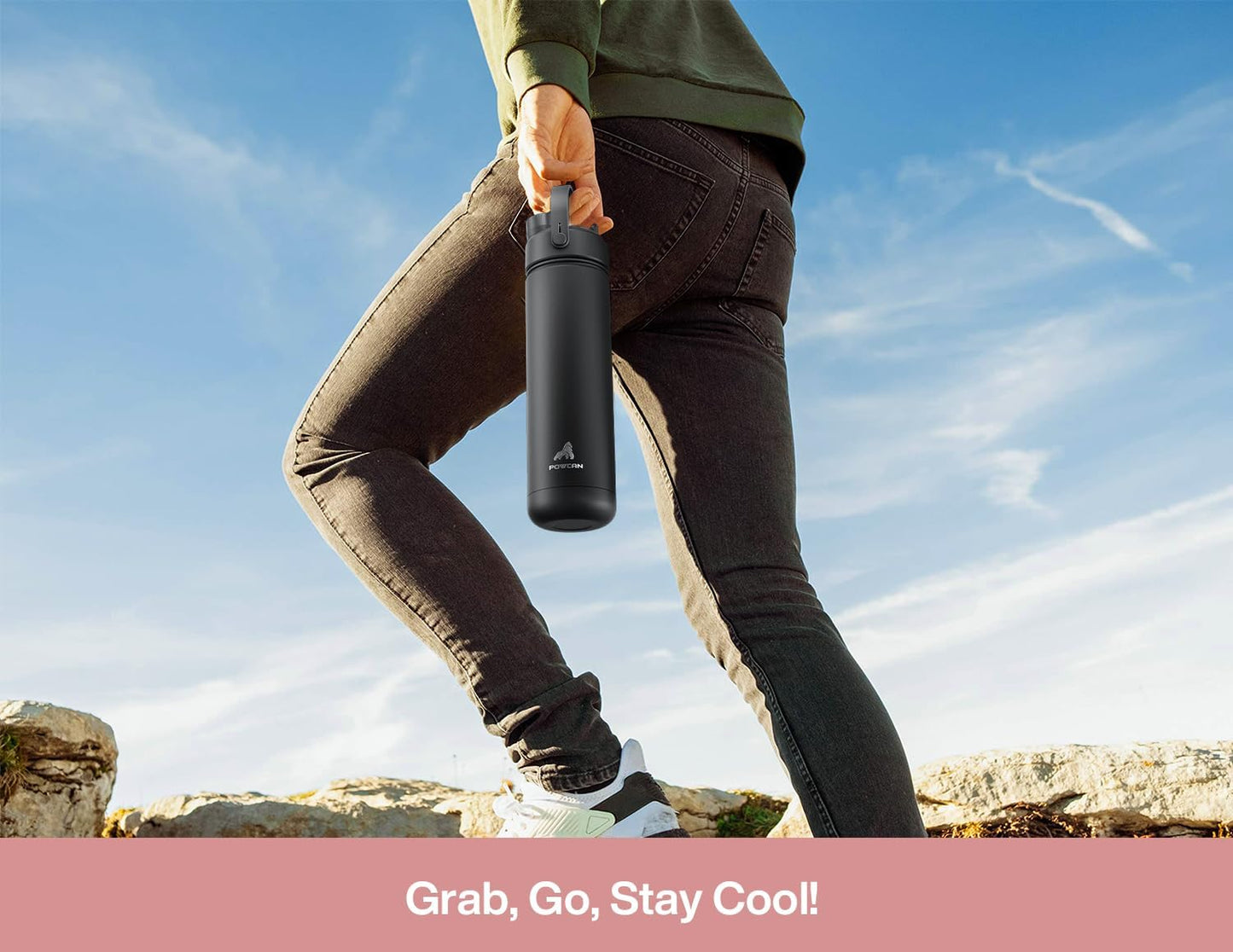 POWCAN Insulated Water Bottle - 26 oz with 2-in-1 Straw & Spout Lid | Keeps Drinks Cold 24H, Leak-Proof, Fits Car Cup Holder - Kiss Me Berry