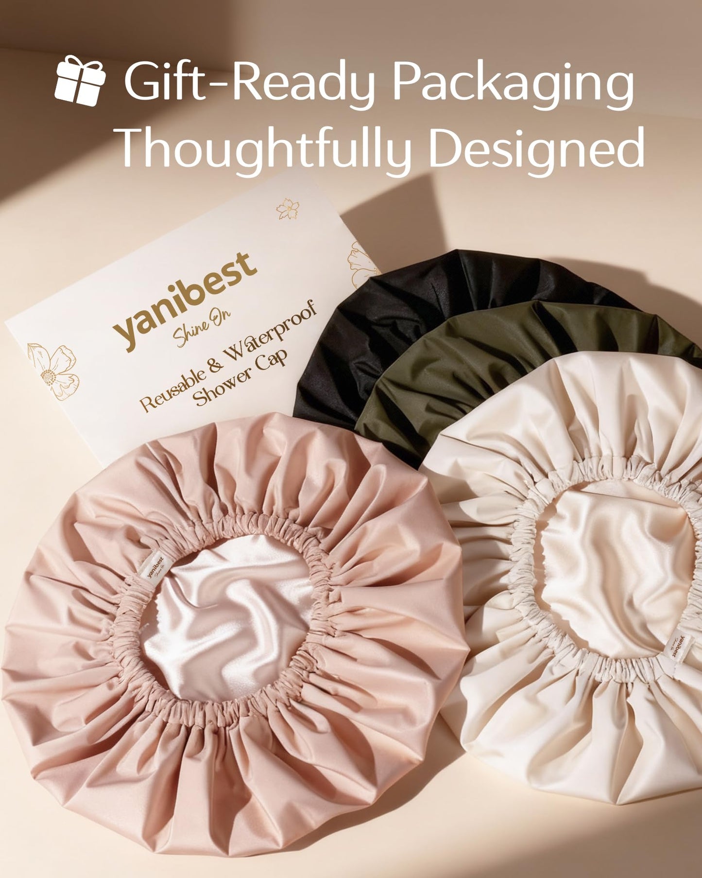 Yanibest Satin Lined Shower Cap for Women Reusable Waterproof, Frizz Free & Large Bath Cap with Soft Elastic Band, Luxury Hair Protection Caps (Peachy Pink)