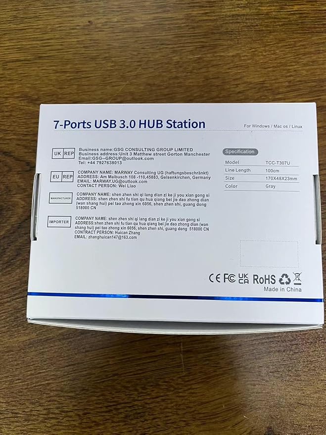 Tccmebius Powered 7-Port USB 3.0 Hub, USB C to 7 Ports USB Data Hub Splitter with Individual LED On/Off Switche, 3.3FT Cable, 12V/3A Power Adapter, for Laptop MacBook Pro/Air PC (Aluminum Gary)