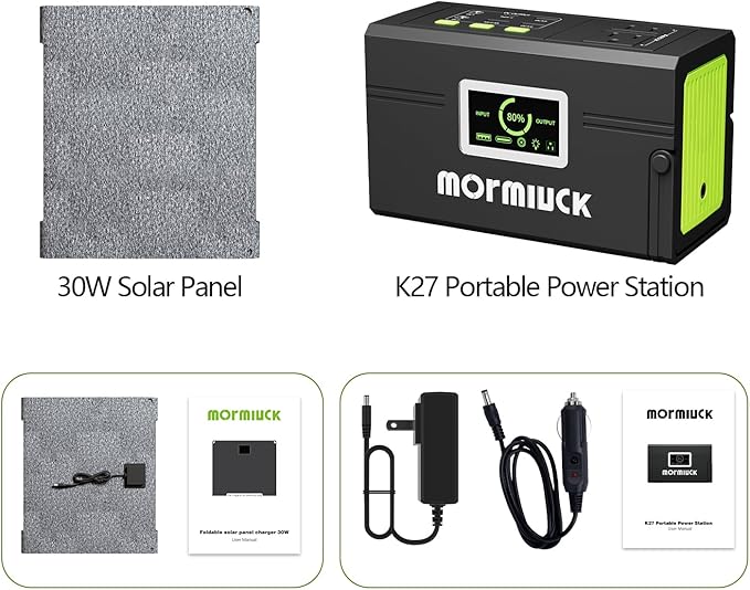 mormluck Solar Generator, 127W(Peak 200W) 88.8Wh Portable Power Station with 30W Solar Panel, 110V Lithium Battery Pack with Ac Outlet, Soalr Powered Generator for Home,Camping