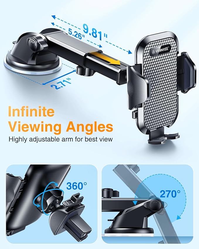 VANMASSใ85+LBS Strongest Suction & Military-Grade Ultimate Car Phone MountใPatent & Safety Certsใ Cell Phone Holder for Dash Windshield Vent for iPhone 17 Pro Max Automobile Accessory Kits,Matt Black