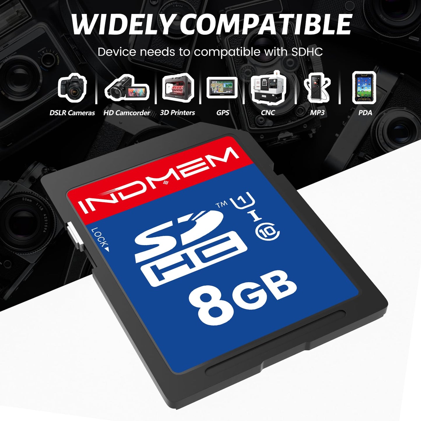 INDMEM SD Card 8GB, 8 Packs Class 10 8GB Flash Memory Card MLC Standard Secure Digital Cards Camera Card