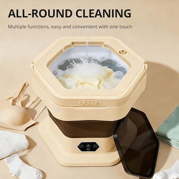 Portable Washing Machine, 16L Upgraded Mini Washer with Spin Basket Laundry Machine for Baby Clothes, Underwear, Socks; Ideal for Travel, Dorms, Camping (khaki)