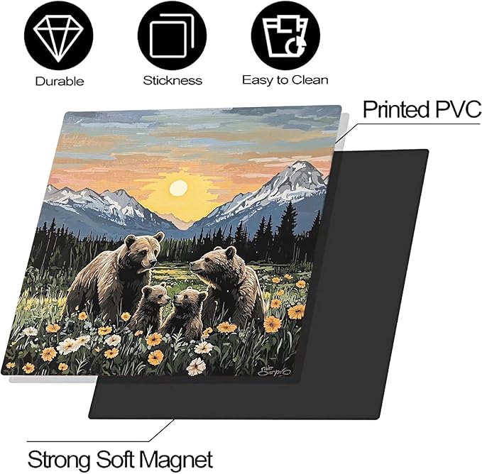 Dishwasher Magnet Cover Panel Sunset Garden Bears Refrigerator Magnetic Stickers Oil Painting Style Brown Bear Magnetic Dishwasher Decals for Home Kitchen Decor 23" x 26"(Magnetic)