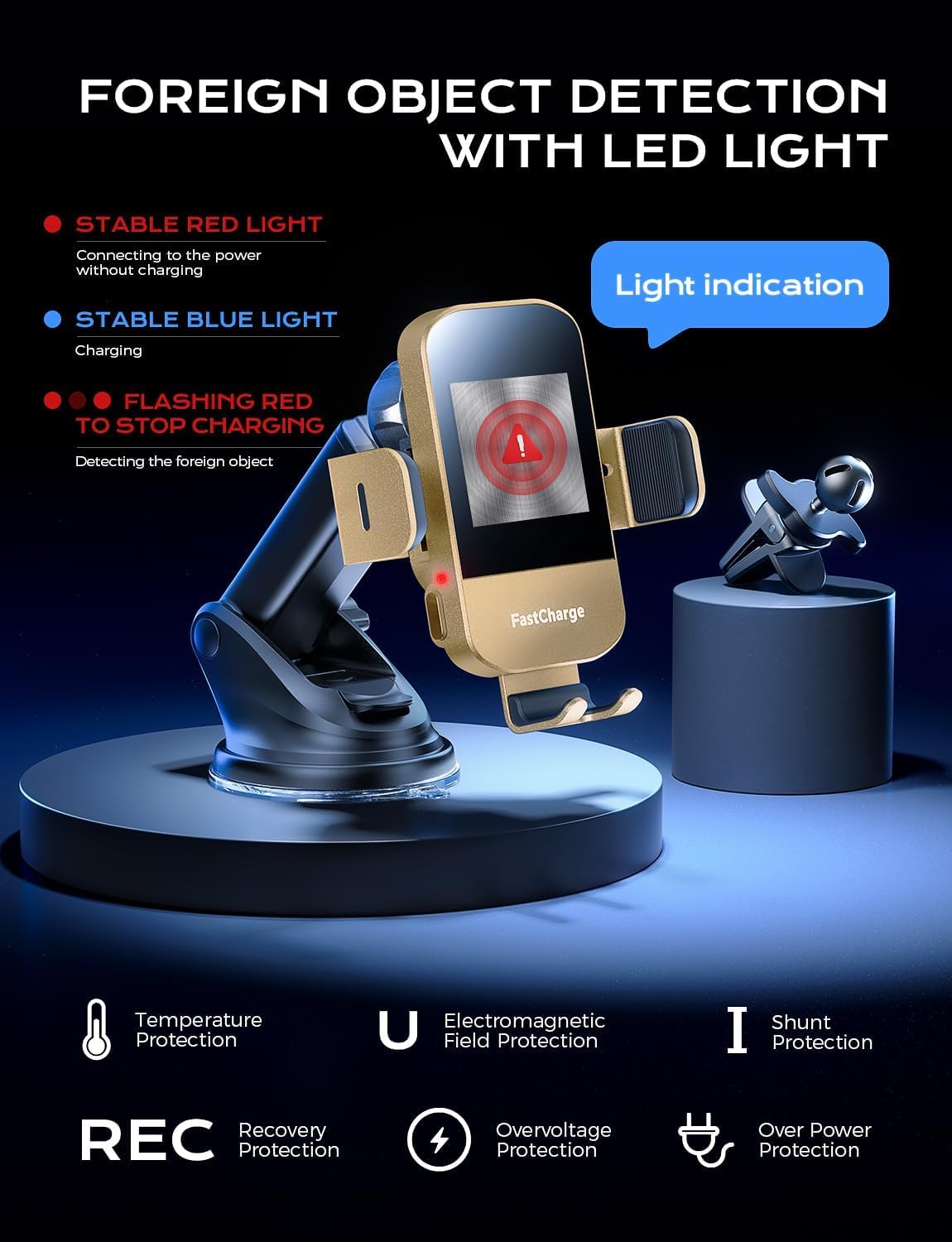 CHGeek Wireless Car Charger, 15W Fast Charging Auto Clamping Car Charger Phone Mount Phone Holder fit for iPhone 15 14 13 12 11 Pro Max Xs, Samsung Galaxy S24 Ultra S23 S22 S21, S20, S10+, Golden