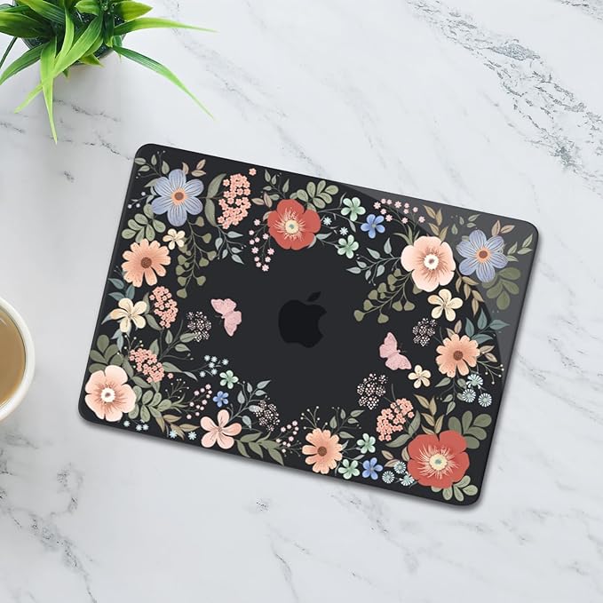 MOSISO Compatible with MacBook Air 13 inch Case M5 2026 M4 2025 M3 M2 2024-2022 A3449 A3240 A3113 A2681, Lush Floral Hard Shell&Keyboard Cover&Screen Protector for MacBook Air 13.6 inch Case, Black