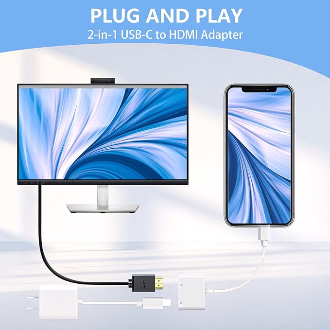 Kinhaly USB C to HDTV for TV, 4K@60Hz Type C to Adapter with Charging Port, iPhone to HD to USB C Adapter Compatible for iPhone 16/15 Series/iPad Pro/Galaxy/MacBook Pro to HDTV Projector