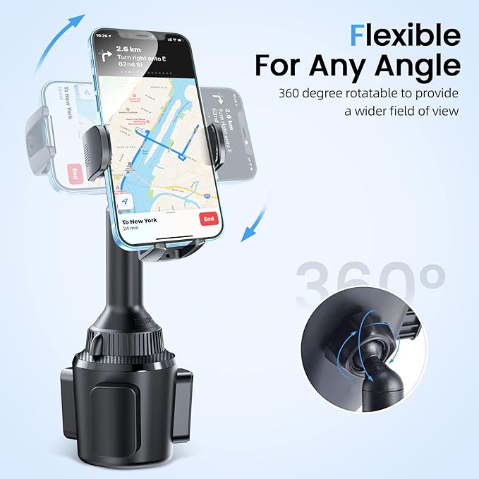 APPS2Car Cup Holder Phone Mount Wireless Car Charger, 15W Qi Fast Charging Car Mount, Adjustable Long Arm & 360ยฐ Rotation, Fits 3"โ4" Round Cup Holders Compatible with All Smart Phones