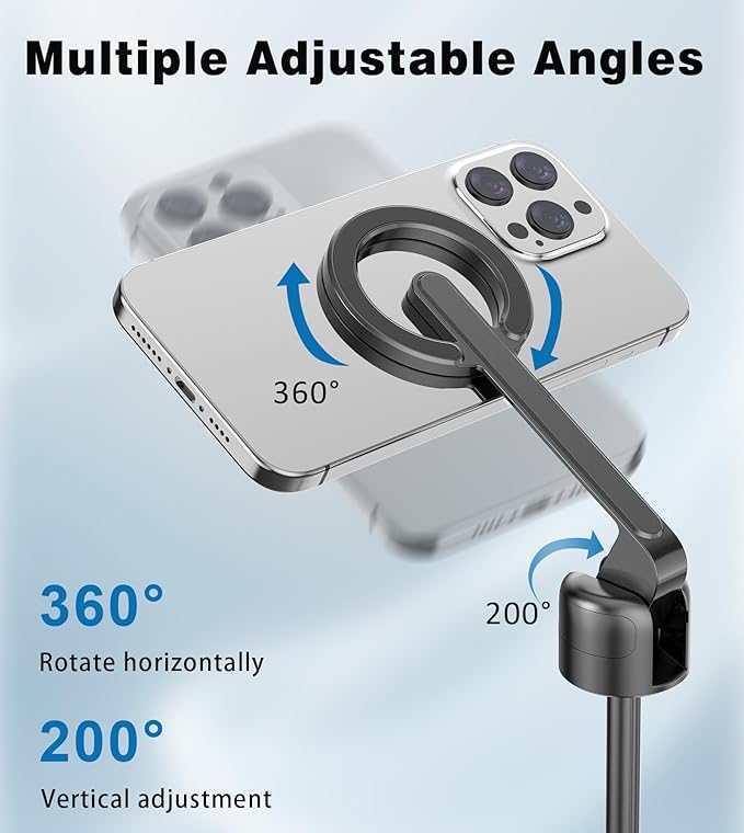 68" Magnetic Selfie Stick Tripod for iPhone,Portable Cell Phone Tripod Stand for Magsafe with Rechargeable Remote, 360° Rotation Aluminum Phone Holder for Video Recording/Live Stream/Travel Black