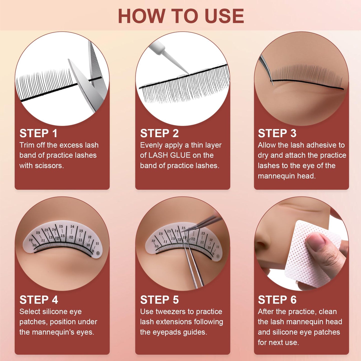 Miuffue Lash Practice Kit for Beginners with 80 Pairs Practice Lashes, Reusable Silicone Mapping Eye Pads, Latex-Free Eyelash Glue Training Eyelash Extension Supplies for Mannequin Head