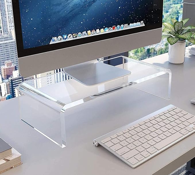 VAOLLO Clear Monitor Stand Riser, Computer Monitor Stand/Acrylic Monitor Riser for Home Office Laptop, PC Desk Stand for Keyboard Storage & Multi-Media Laptop Printer TV Screen (14"/7.1"/3.6")