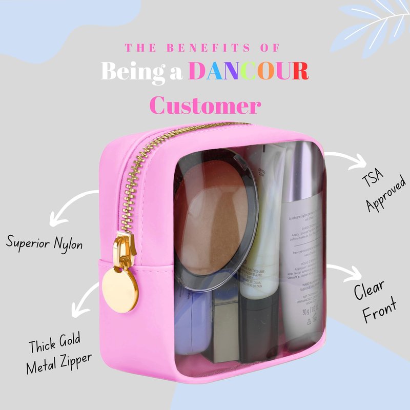DANCOUR Clear Makeup Bag Large Pouch Cosmetic Travel Bag TSA Approved Light Pink Clear Cosmetic Case Organizer