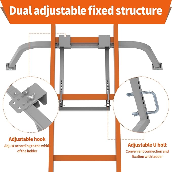 Ladder Stabilizer for Gutter Cleaning Tools and Wall,Heavy Duty Roof Ladder Hooks Steel Extension Ladder stabilizer with Ladder Accessory,Ladder Standoff with Anti-Slip Rubber Feet (Silver Gray)