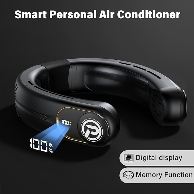 Neck Air Conditioner, 3-Speed Portable Neck Fan with Ice Cooler, 5000mAh Rechargeable Battery Operated Personal Air Conditioner, Hands-Free Bladeless Neck Fan for Sports Travel Outdoor Indoor