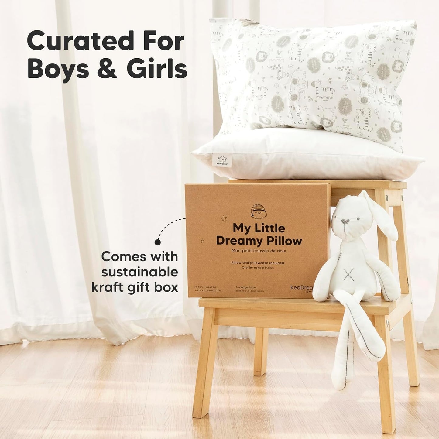 My Little Dreamy Toddler Pillow - Organic Cotton Travel Pillow with Case | Soft & Breathable 13x18" for Ages 2-5 (Jungle Green)