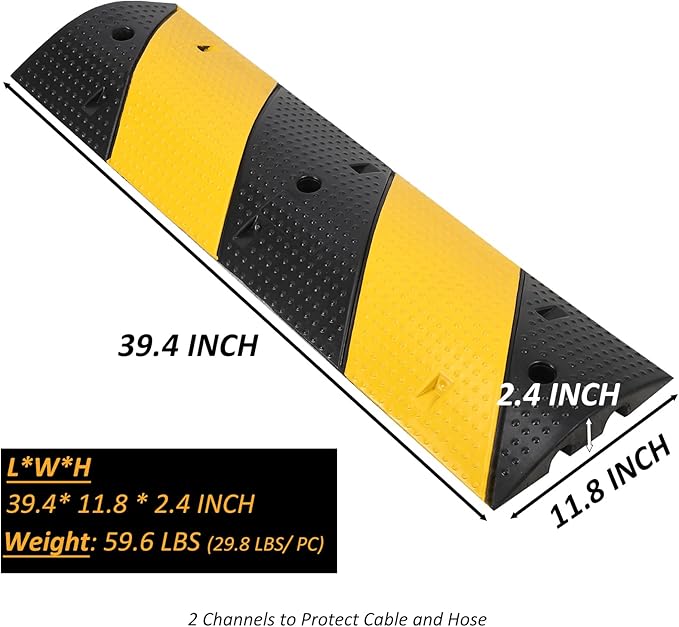3.3 Ft Heavy Duty Speed Bumps for Road, 2 Pack Rubber Speed Bumps for Driveway 2.4 Inch Rise, 2 Channel Modular Traffic Speed Bump Hump Cable Protector Ramps for Asphalt Concrete Gravel with 6 Bolts