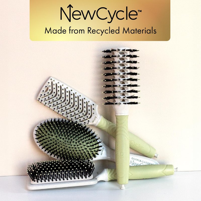 Olivia Garden NewCycle Round Vegan Boar and Ionic bristles Cushion Hair Brush and made from 100% recycled material (except bristles and cushion)