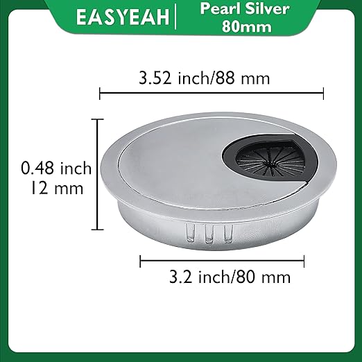 EASYEAH 2 Pcs Desk Grommet 3-1/8" / 80 mm, Desk Cord Hole Cover, Cable Grommet Metal Zinc Alloy Materilal, Desk Hole Grommet for Home & Office Pc, Detachable Cable Cord Organizer-Matte Silver