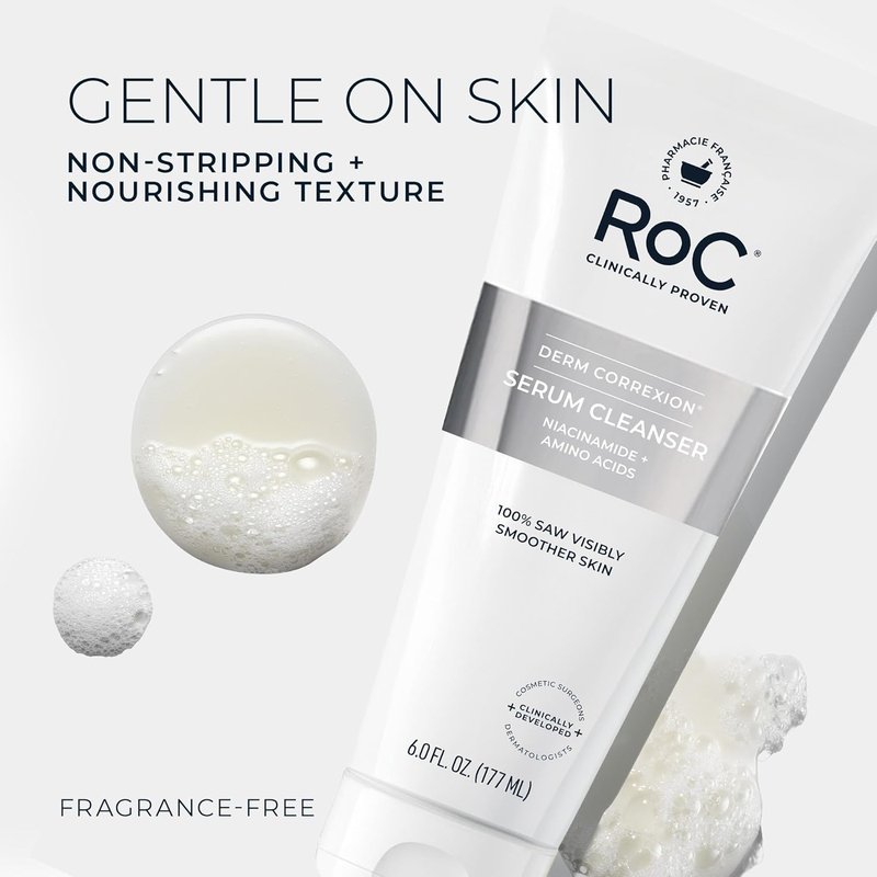 RoC Retinol Correxion Deep Wrinkle Serum - Anti-Aging Facial Cleanser with Niacinamide, 6 oz