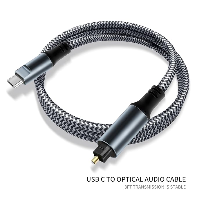 Kumiho Braided USB C to Optical Audio Cable 3Ft Unidirectional USB C to Toslink Optical for TV/Soundbar, Sony PS5,Speakers & Home Theater Systems