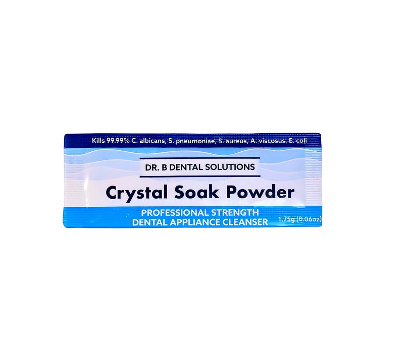 Dr. B Dental Solutions Powder Crystal Soak Cleanser, Ideal for Oral Appliances, Dentures, Night Guards, Retainers, Aligners, and Sleep Apnea Devices - 45 Single Use Packets